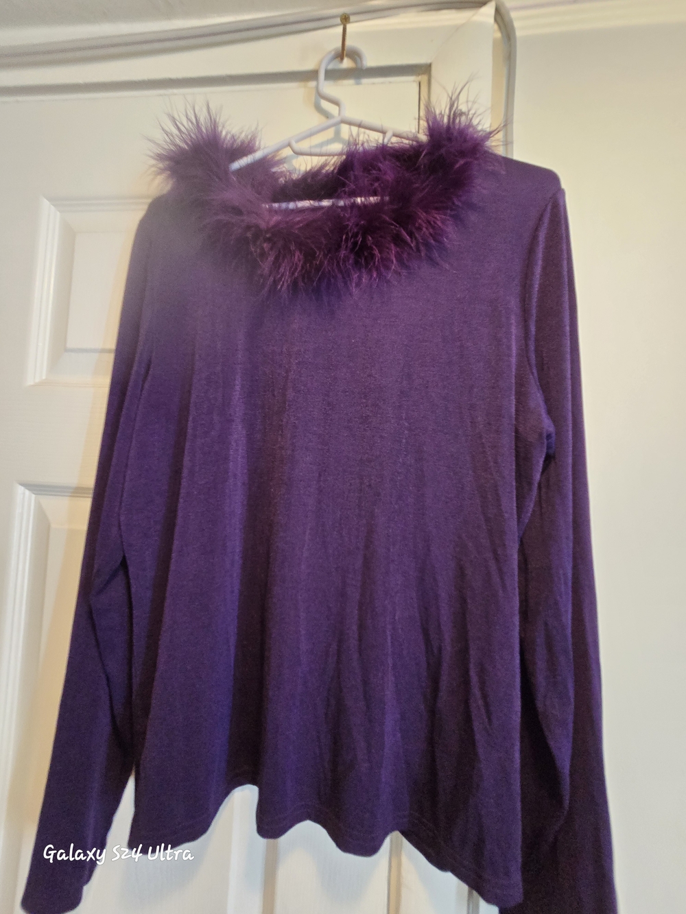 Purple Feather Trim Long Sleeve Top Western Connection Size XL